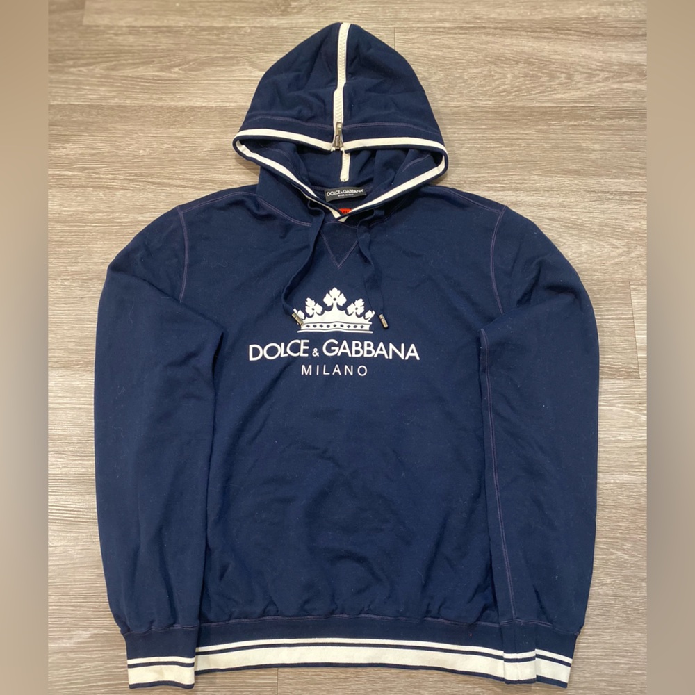 Dolce & Gabbana Dark Blue Hoodie with White Trim